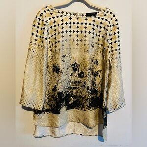 Piazza Sempione Silk Abstract Short Sleeve Blouse Made In Italy Size 46/Large